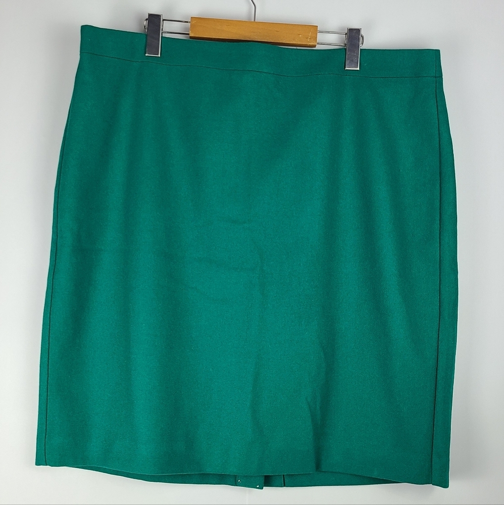 J.Crew The Pencil Skirt Kelly Green Wool Blend Size 20 Lined Back Slit Workwear
